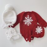 Merino Baby Romper and Bonnet Set – Red Snowflake Outfit