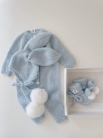 Alpaca Knit Bunny Romper Set – Baby Bonnet & Booties