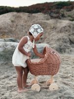 Cotton Baby Romper Set – Camel Knit Bonnet & Booties, Mink Pom Poms - Image 5