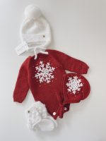 Merino Baby Romper and Bonnet Set – Red Snowflake Outfit - Image 8