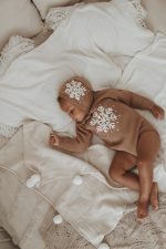 Merino Wool Baby Romper and Bonnet Set – Snowflake Outfit