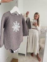 Merino Baby Romper and Bonnet Set - Grey Snowflake Knit, 6-9 Months - Image 4