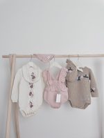 Embroidered Flower Merino Baby Romper Set, Bonnet and Socks - Image 7