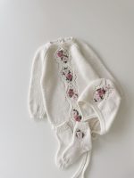 Embroidered Flower Merino Baby Romper Set, Bonnet and Socks