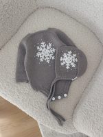 Merino Baby Romper and Bonnet Set - Grey Snowflake Knit, 6-9 Months - Image 8