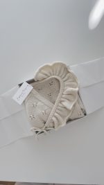 Merino Knit Baby Romper and Bonnet Set - Cream Ruffle Outfit - Image 9