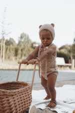 Cotton Popcorn Knit Baby Outfit - Romper & Bonnet Set - Image 5