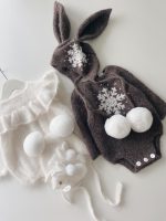 Alpaca Blend Baby Romper and Bunny Bonnet – Brown Christmas Outfit - Image 6