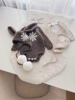 Alpaca Blend Bunny Romper Set – Genuine Rabbit Fur Bonnet