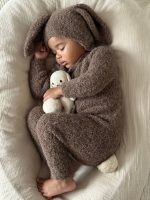 Alpaca Knit Baby Romper and Bunny Bonnet Set - Image 2