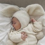 Alpaca Blend Baby Bunny Bonnet – Cream Knit Hat with Fur Pom Poms (3-6 Months)