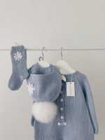 Long sleeve romper, bonnet and socks with snowflake embroidery - Set of 3 - Photo prop - Image 6