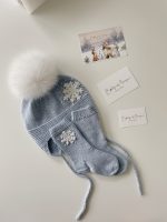 Long sleeve romper, bonnet and socks with snowflake embroidery - Set of 3 - Photo prop - Image 8