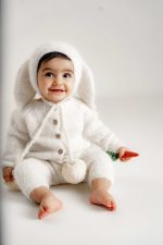 Alpaca Knit Baby Bunny Outfit – Romper and Bonnet Set - Image 4