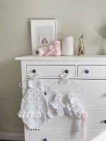 Cotton Baby Romper Set – White Popcorn Knit, Bonnet & Socks