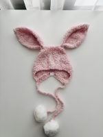 Alpaca Baby Bunny Bonnet – Pink Knit Hat with Fur Pompoms, 6-9 Months - Image 2