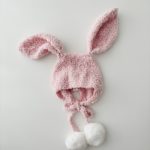 Alpaca Baby Bunny Bonnet – Pink Knit Hat with Fur Pompoms, 6-9 Months