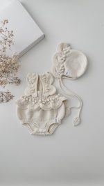 Merino Baby Romper and Bonnet Set – Knit Sleeveless Outfit