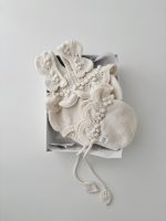 Merino Baby Romper and Bonnet Set – Knit Sleeveless Outfit - Image 2