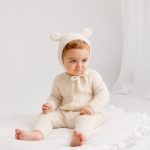 Alpaca Blend Baby Romper and Bonnet Set – Beige Knit Outfit