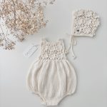 Baby Girl Cream Romper and Bonnet Set – Cotton Blend