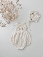 Baby Girl Cream Romper and Bonnet Set – Cotton Blend