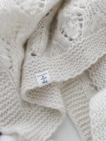 Cream Alpaca Baby Blanket – Hand-Knitted, Genuine Fur Pom Poms - Image 2