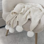 Hand Knitted Cream Alpaca Baby Blanket – Fur Pom Poms