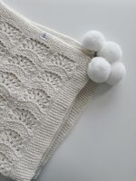 Hand Knitted Cream Alpaca Baby Blanket – Fur Pom Poms - Image 4