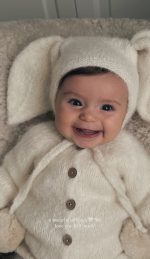 Alpaca Bunny Baby Outfit – Knit Romper & Bonnet Set - Image 3