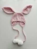 Alpaca Baby Bunny Bonnet – Pink Knit Hat with Fur Pompoms, 6-9 Months - Image 4