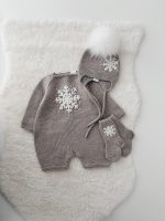 Merino Knit Baby Romper Set, Snowflake Embroidery, Photo Prop