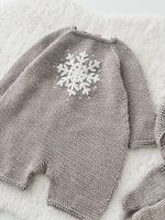 Merino Knit Baby Romper Set, Snowflake Embroidery, Photo Prop - Image 6