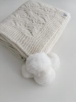 Cream Alpaca Baby Blanket – Hand-Knitted, Genuine Fur Pom Poms - Image 5