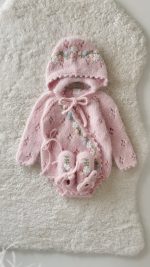 Angora Baby Romper Set – Bonnet and Booties, Newborn Outfit - Image 4