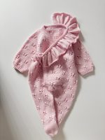 Merino Knit Baby Romper and Bonnet Set - Pale Pink - Image 4