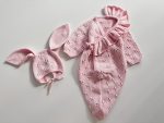 Merino Knit Baby Romper and Bonnet Set - Pale Pink - Image 7
