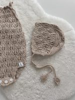 Knitted Baby Romper and Bonnet Set - 100% Cotton - Image 4
