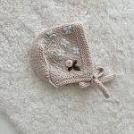 Embroidered Baby Bonnet – Hand Knit Merino Wool, Beige, 0-3 Months