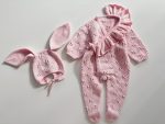Merino Knit Baby Romper and Bonnet Set - Pale Pink - Image 6