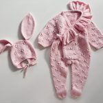 Merino Knit Baby Romper and Bonnet Set - Pale Pink