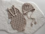 Knitted Baby Romper and Bonnet Set - 100% Cotton - Image 3
