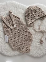 Knitted Baby Romper and Bonnet Set - 100% Cotton - Image 5