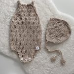 Knitted Baby Romper and Bonnet Set - 100% Cotton