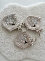 Embroidered Baby Bonnet – Hand Knit Merino Wool, Beige, 0-3 Months - Image 3