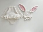 Angora Baby Romper and Bunny Bonnet Set – Ruffle Photo Props - READY TO SHIP