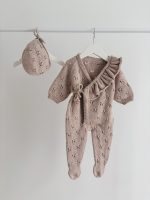 Merino Baby Girl Outfit – Beige Romper and Bonnet Set - Image 3