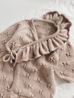 Beige Merino Baby Romper with Ruffle & Bonnet Set (6-9 Months) - Image 5