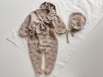 Merino Baby Girl Outfit – Beige Romper and Bonnet Set - Image 6