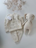 Hand Knitted Lambswool Baby Outfit – Sweater, Pants & Elephant Toy - Image 3